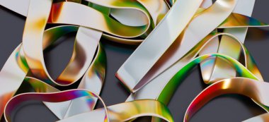 Soyut yanardöner kurdeleler, metalik doku, renkli tasarım.