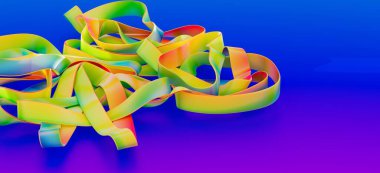 Mavi Arkaplanda Soyut Renkli Kurdeleler