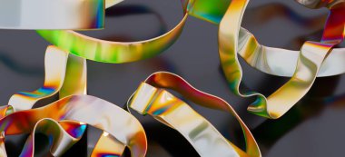 Soyut yanardöner kurdeleler, renkli metalik girdaplar