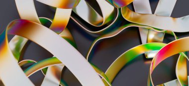 Soyut yanardöner metalik kurdeleler birbirine dolanmış.