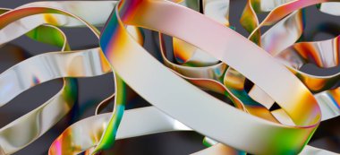 Soyut yanardöner metalik kurdeleler fırıl fırıl dönüyor