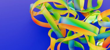 Mavi Arkaplanda Soyut Renkli Kurdeleler