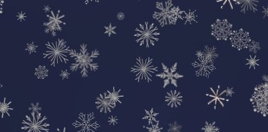 Donanma mavisi, rüya gibi Noel tasarımı üzerine kar tanesi arka planı