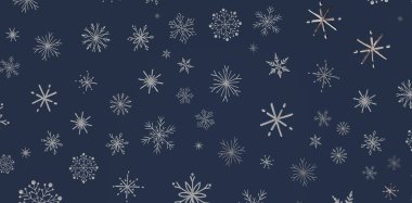 Şenlikli kış tasarımları için lacivert arka planda kar tanesi deseni