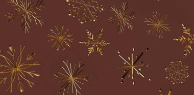 Zengin Kahverengi Arkaplan Tatil Tasarımı Üzerine Zarif Altın Kar Taneleri
