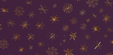 Kış Tatili İçin Zengin Mor Arkaplanda Zarif Altın Kar Taneleri
