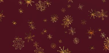 Koyu Kırmızı Noel Arkaplanı Üzerine Altın Kar Tanesi Deseni