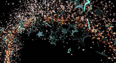 Siyah arkaplan illüstrasyonunda parlayan parçacıklara sahip soyut yıldız alanı