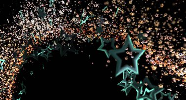 Siyah üzerine soyut yıldız arkaplan tasarımı. Parlak şenlikli yıldızlı zemin.