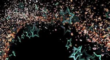 Parlayan yıldızların yüzdüğü ve siyah üzerinde yay oluşturduğu soyut yıldız arkaplanı