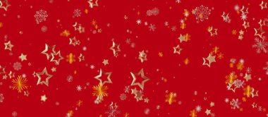 Noel arkaplanı kayan yıldızlar ve kırmızıda kar taneleri