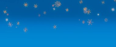 Parlak mavi gökyüzüne düşen kar tanelerinin dijital bir çizimi. Basit tasarım huzurlu ve rüya gibi bir atmosfer yaratır..