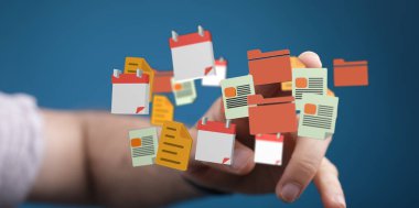 Yüzen takvim belgeleri veri yönetimini temsil eden dosya simgeleri