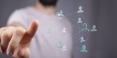 İnsan eli sosyal ağa işaret ediyor soyut illüstrasyon