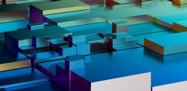 Soyut 3D Mavi ve Altın Geometrik Şekiller