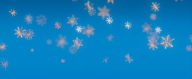 Düşen kar taneleriyle mavi bir gökyüzü arkaplanı.