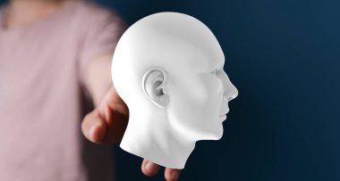 İnsan Başı 'nın 3 boyutlu modelini tutan kişi