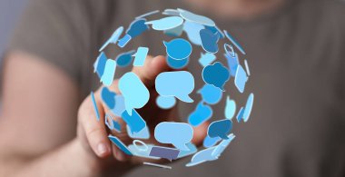 İnsanlığı Bağlayan Küresel İletişim Küresi Konuşma Baloncukları Ağı