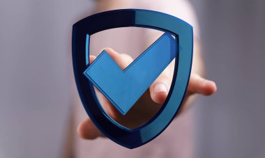 İşaretli sembollü bir kalkan simgesi, internet güvenliği kavramı