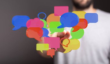 Uzanan Bir Kişi Çevresinde Yüzen Çeşitli Konuşma Baloncukları