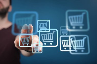 Çevrimiçi Alışveriş Konsepti: Ekranda Parmaklayan Araç Simgeleri