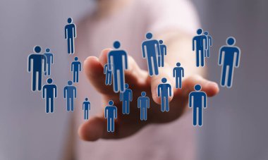 Elle dokunmalı dijital ağ konseptinde insan figürleri