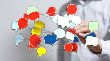 Bağlı konuşma baloncukları ağı dijital iletişimi temsil ediyor