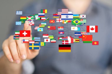 Bayraklar ve insan etkileşimi ile temsil edilen küresel bağlantı