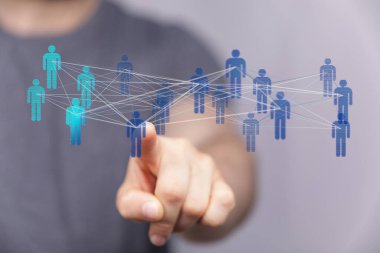 Bağlı insanlar konsepti, küresel iletişim, takım çalışması ve bağlantıya sahip dijital ağ