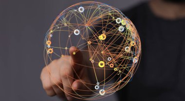 Elle dokunmalı küresel ağ bağlantısı kavramsal dijital dünya