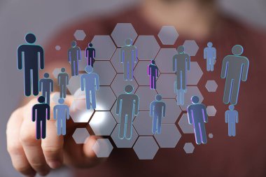 Bağlı ağ konsepti insan siluetleri sosyal işbirliği ekibi