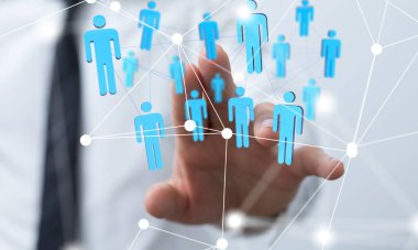 Küresel ağ Engelleme zinciri. Üç boyutlu illüstrasyon. Sinirsel ağlar ve