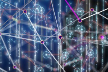 Sinirsel ağ 3 boyutlu illüstrasyon. Büyük veriler ve siber güvenlik - 3D