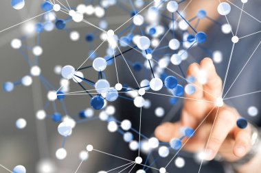 Küresel ağ Engelleme zinciri. Üç boyutlu illüstrasyon. Sinirsel ağlar ve