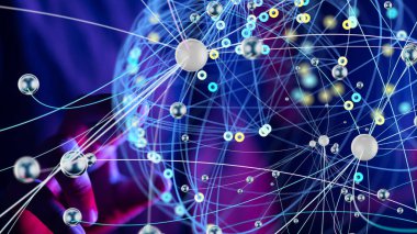 Küresel ağ Engelleme zinciri. Üç boyutlu illüstrasyon. Sinirsel ağlar ve