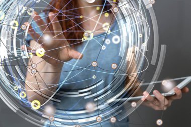 Küresel ağ Engelleme zinciri. Üç boyutlu illüstrasyon. Sinirsel ağlar ve