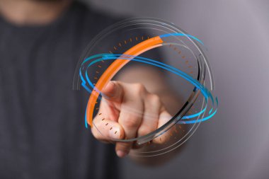 Fütüristik İş Konsepti için El Gösterimi ile Dijital Teknoloji Küresi