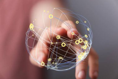 Bağlı Noktalarla Dijital Küre Tutan Kişi: Teknoloji ve Ağ