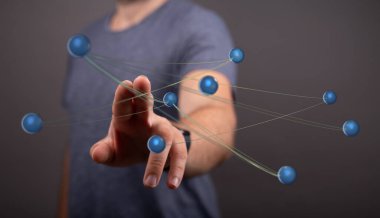 Bağlantılar ve dijital iletişim ağına dokunan adam