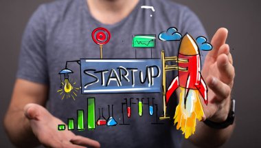 Roket Fırlatma, Başarı ve Yenilik Çizimleriyle Başlangıç Konsepti