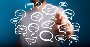 Dijital konuşma baloncuklarıyla etkileşim, iletişim konsepti