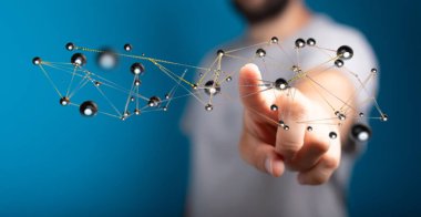 İnsanın eli bir bağlantı ağına dokunuyor, gelecek konsepti