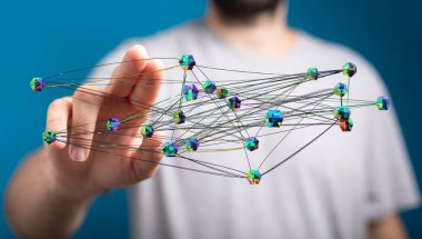 Adamın eli dijital ağ bağlantısına uzanıyor