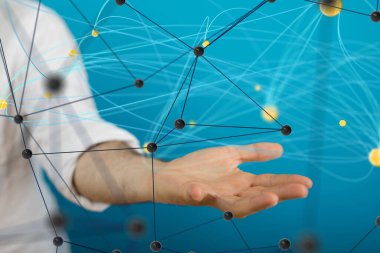 Küresel ağ Engelleme zinciri. Üç boyutlu illüstrasyon. Sinirsel ağlar ve