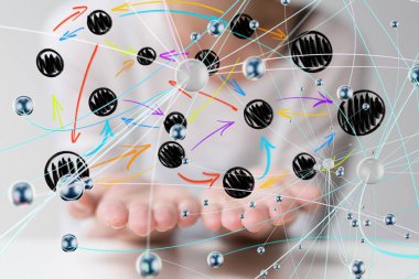 Küresel ağ Engelleme zinciri. Üç boyutlu illüstrasyon. Sinirsel ağlar ve