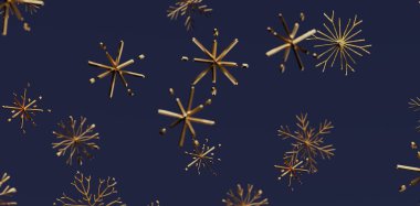 Şenlikli Tasarım İçin Derin Mavi Üzerine Zarif Altın Kar Tanesi Soyut Arkaplanı