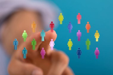 Takım çalışması, topluluk ve işbirliğini temsil eden çeşitli kişilerle bağlantılı kişiler.