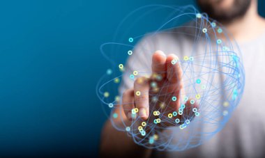 Dijital Dünya 'ya Dokunma: Küresel Bağlantı ve Teknoloji Konsepti