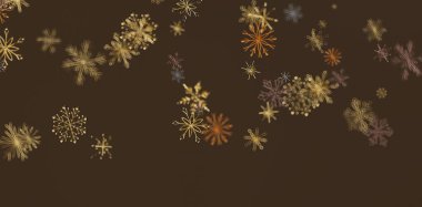 Koyu kahverengi arka planda düşen kar tanelerinin soyut çizimi
