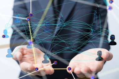 Sinirsel ağ 3 boyutlu illüstrasyon. Büyük veriler ve siber güvenlik